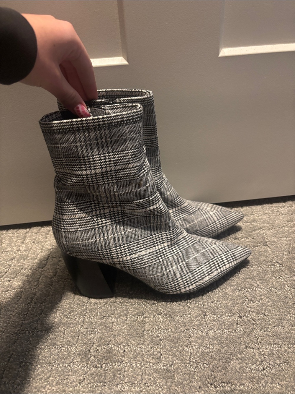 Jeffrey Campbell Gray Plaid Pointed Toe Ankle Boots